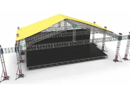 Yellow pitched roof truss stage render
