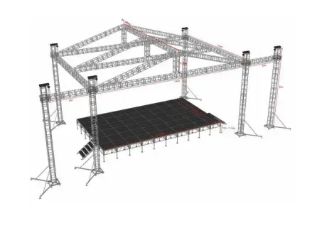 Pitched roof truss frame with stage render