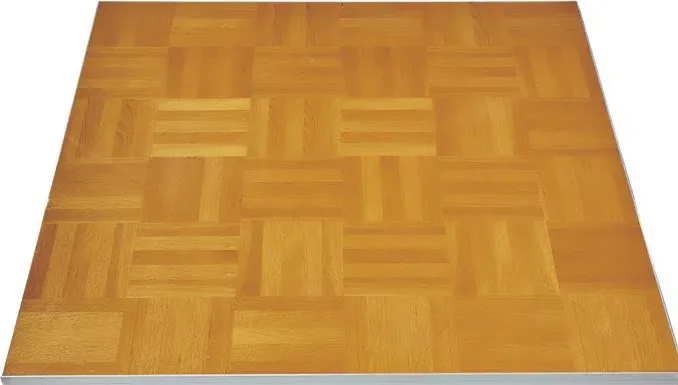 Light wood parquet dance floor panel with aluminum edge on white background