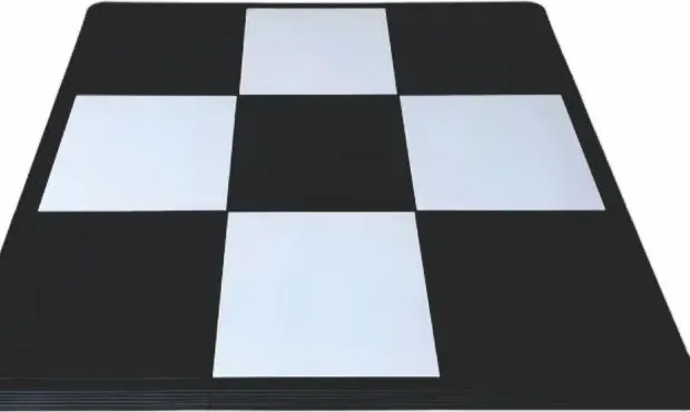 Black and white checkered dance floor panel on white background