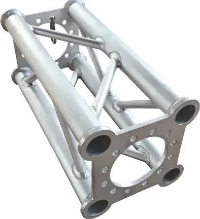 Aluminum truss segment WRT-238 with 238x238mm cross section, round main tubes and a connector plate with circular bolt pattern