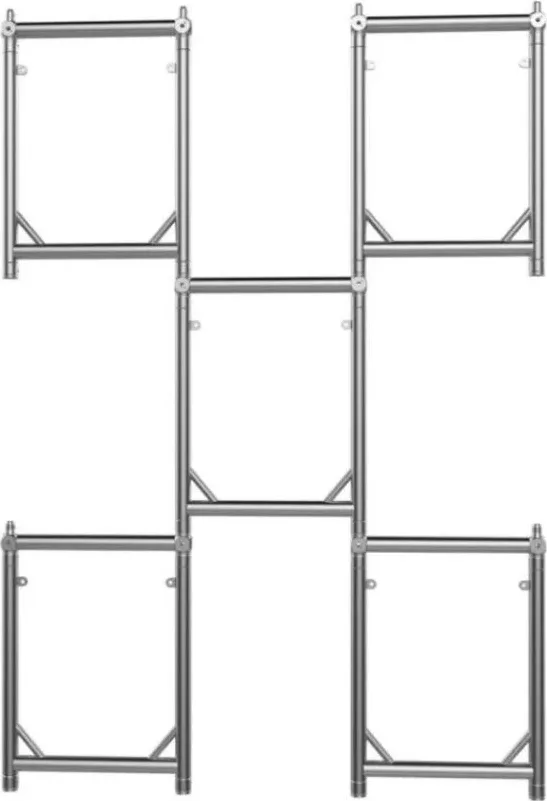 Silver U Frame sections joined with single bars into a continuous lighting array structure