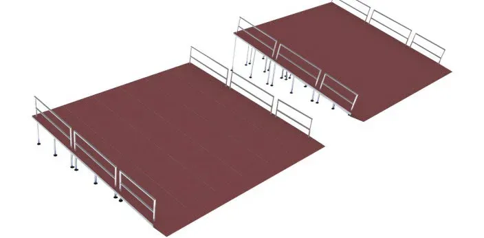 Red sloped choir stage platform with side handrails