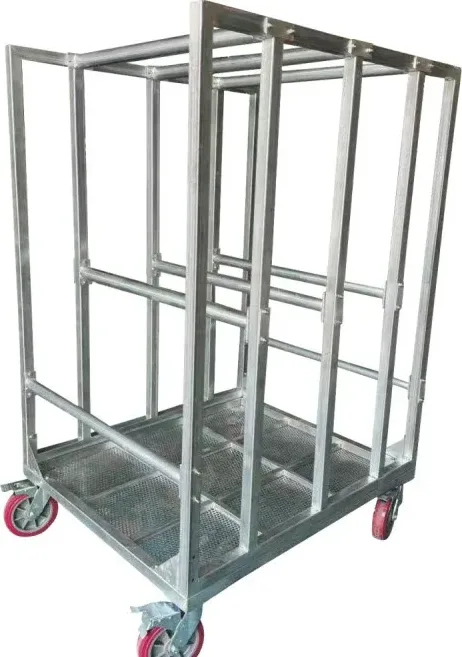 Tall aluminum upright transport trolley with casters