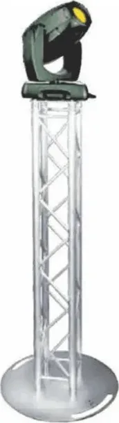 Aluminum truss totem with moving head light on top and round base plate