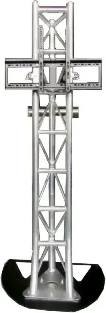 Aluminum truss tower TV stand with TV mounting bracket and curved black base