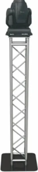 Aluminum truss totem with moving head light on top and square black base
