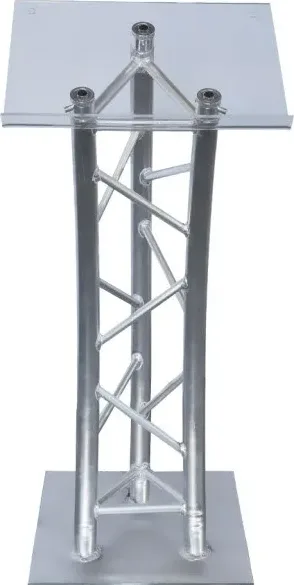 Aluminum truss lectern with clear acrylic reading top and square base plate