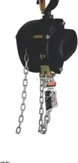 Black manual chain hoist with hook and hand chain