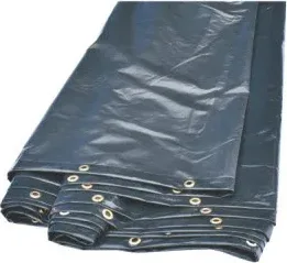 Folded gray tarpaulin sheet with eyelets