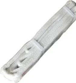 Coiled white lifting sling with flat eye end