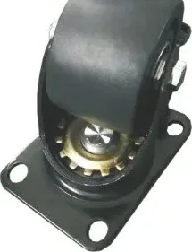 Black rubber base wheel caster with mounting plate