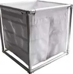 One-ton cubic water tank with white liner in steel frame