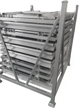 Steel storage rack basket loaded with stacked parts