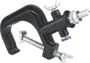 Black C-style clamp with wing bolt and threaded stud, model WRT-12